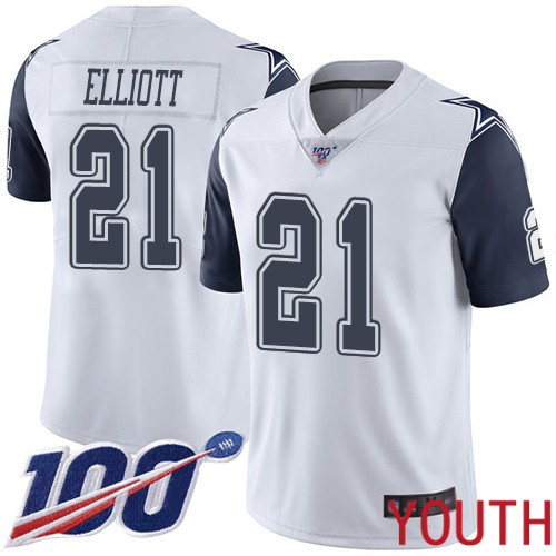 Youth Dallas Cowboys Limited White Ezekiel Elliott #21 100th Season Rush Vapor Untouchable NFL Jersey->dallas cowboys->NFL Jersey